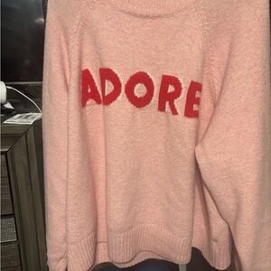 Old Navy Pink Cowl Neck Sweater with Red Lettering